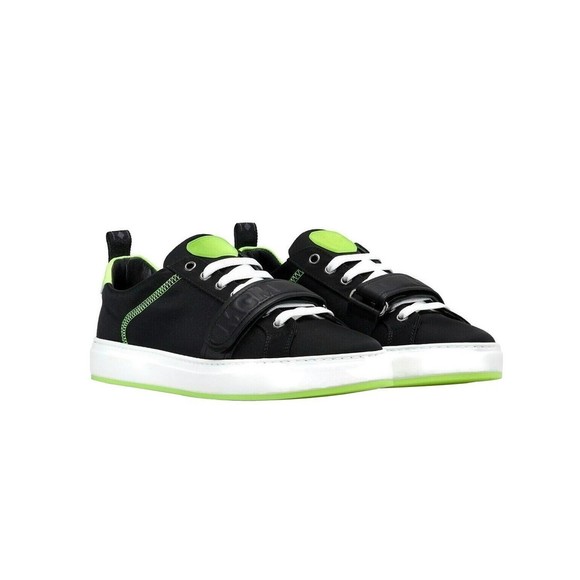 MCM Men's Black Nylon Neon Green Low-Top With Strap Sneakers MEX9AMM68BK (43 EU